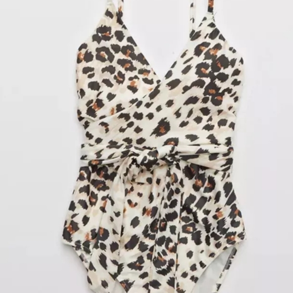 Aerie Animal Print One Piece Wrap Swimsuit Size Large - Brand New With Tags